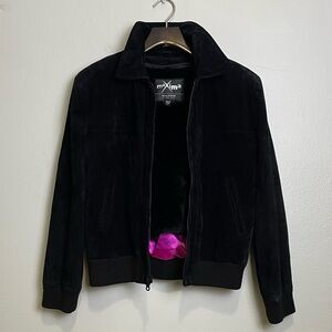 Maxima Wilsons Black Suede Leather Bomber Jacket Large Faux Fur Removable Lining